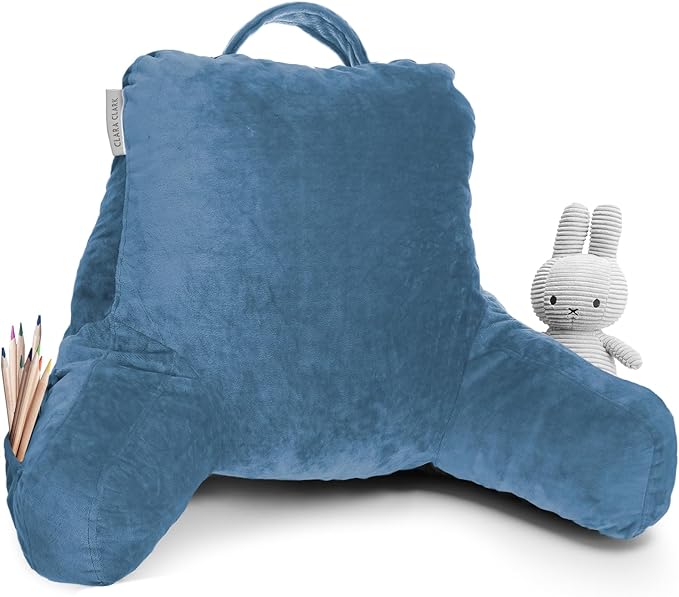 Clara Clark Reading Pillow with Portable Lap Desk Set for Kids, Back Pillow for Sitting Up in Bed, Memory Foam Back Support Pillow, Bed Rest Pillow with Foldable Laptop Desk, Small - Blue Heaven - LeafyLoom