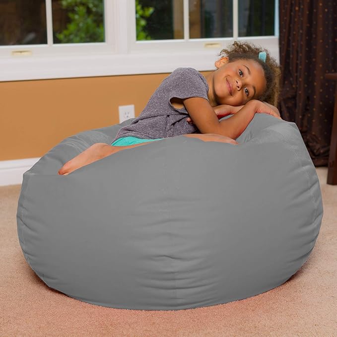 Posh Creations Bean Bag Chair for Kids, Teens, and Adults Includes Removable and Machine Washable Cover, 38in - Large, Solid Gray (BLG-BP004) - LeafyLoom