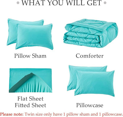 NexHome Turquoise King Bed in a Bag 7-Pieces Comforter Sets with Comforter and Sheets Soft All Season Bedding Sets with Comforter, Pillow Shams, Flat Sheet, Fitted Sheet and Pillowcases - LeafyLoom