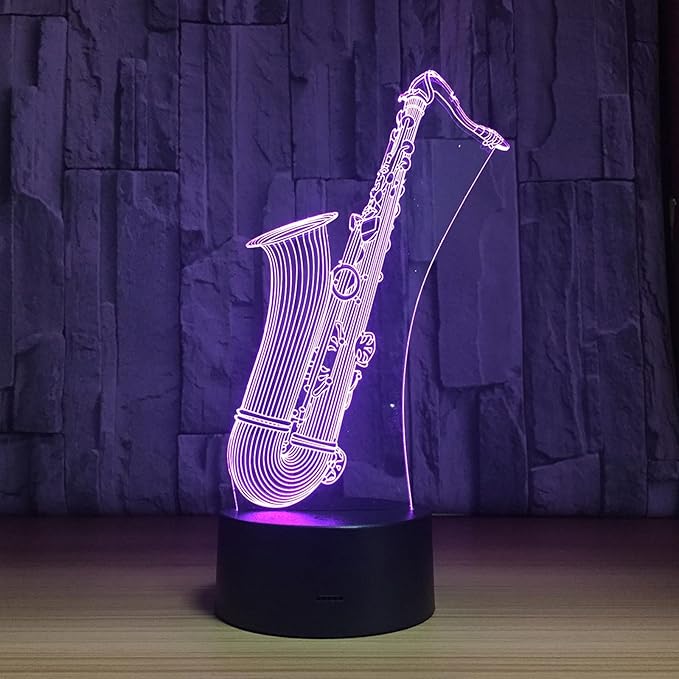 Music Instruments Saxophone 3D Optical Illusion Lamp 7 Colors Change Timing Remote Control and Touch Button Children Kids Bedside Table LED Night Light - LeafyLoom