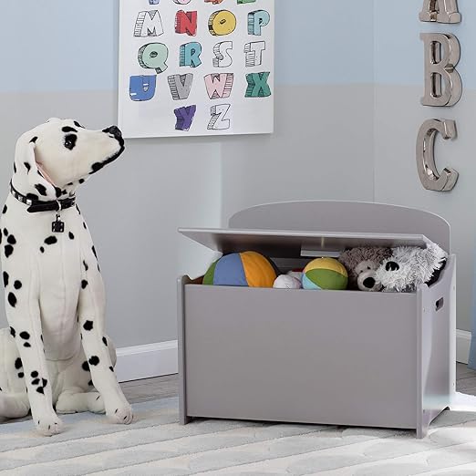 Delta Children MySize 9 Bin Plastic Toy Organizer - Greenguard Gold Certified, Grey & MySize Deluxe Toy Box - Greenguard Gold Certified, Grey - LeafyLoom