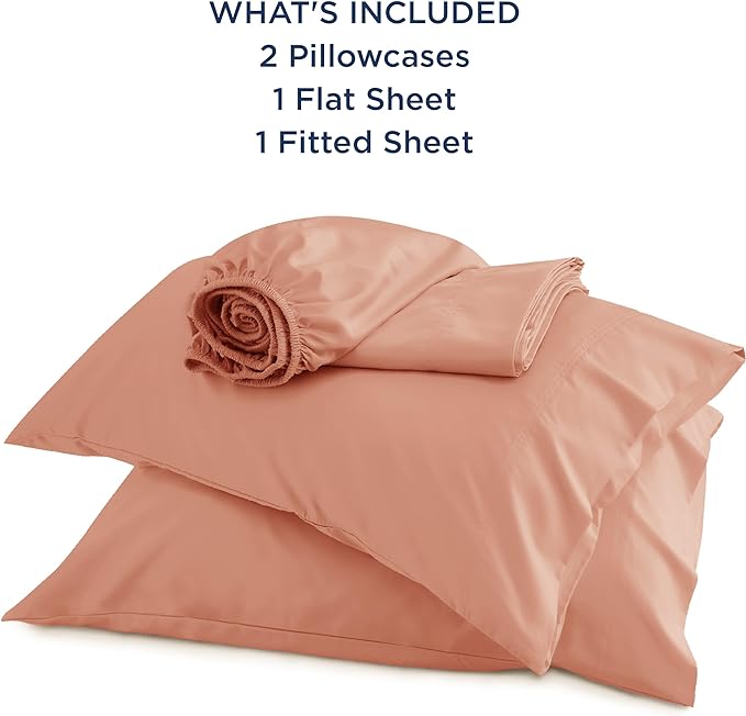 Bedsure Full Size Sheets, Cooling Sheets Full, Rayon Derived from Bamboo, Deep Pocket Up to 16", Breathable & Soft Bed Sheets, Hotel Luxury Silky Bedding Sheets & Pillowcases, Coral - LeafyLoom