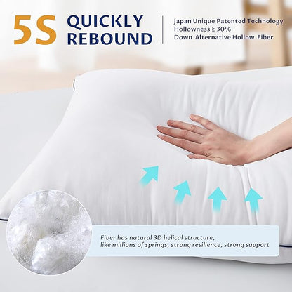 Homemate Bed Pillows for Sleeping - Queen Size(20"x28") Set of 4 Pillows Allergy Friendly Microfiber Shell Fluffy Down Alternative Filling Breathable Pillow Suitable Back Stomach or Side Sleepers - LeafyLoom