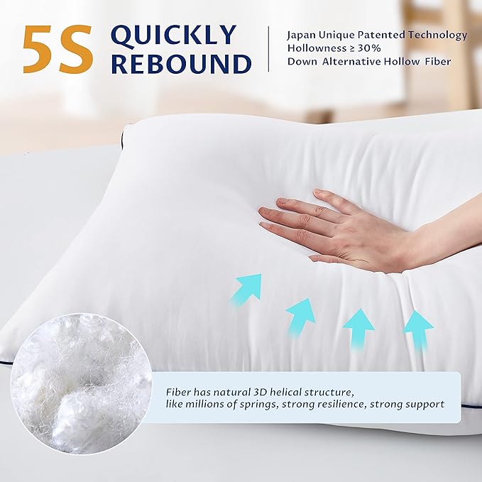 Homemate Bed Pillows for Sleeping - Standard Size(20''x26'') Set of 2 Allergy Friendly Microfiber Shell Fluffy Down Alternative Filling Breathable Pillow Suitable Back Stomach or Side Sleepers, White - LeafyLoom