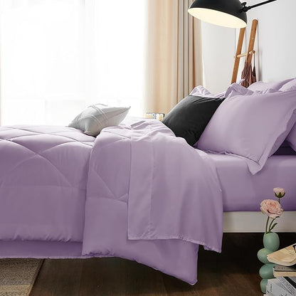 CozyLux Full Comforter Set with Sheets 7 Pieces Bed in a Bag Light Purple All Season Lavender Bedding Sets with Comforter, Pillow Shams, Flat Sheet, Fitted Sheet and Pillowcases - LeafyLoom