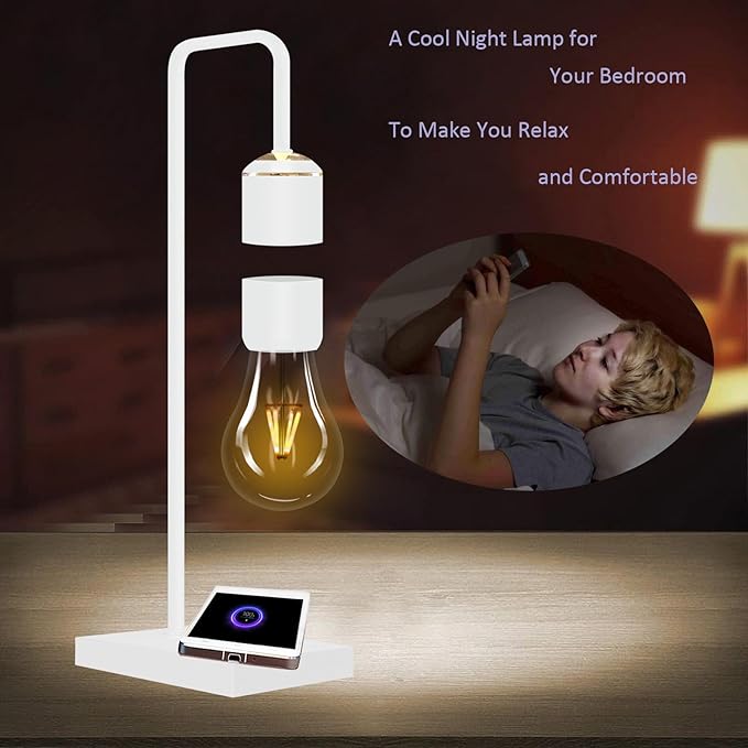 Magnetic Levitating Lamp with Phone Wireless Charging Pad 24.5" Floating White Table Lamp Nightstand Lamp Bedside Lamp White Lamp for Bedrooms & Living Room Christmas Gift Home Decoration - LeafyLoom