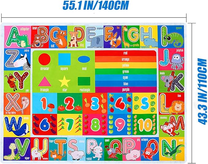 Kids Educational Rug Playtime Collection ABC, Numbers and Shapes Learning Carpet Kids Play Rug Mat Playmat for Playroom Bedroom, 55.1 x 43.3 inch - LeafyLoom