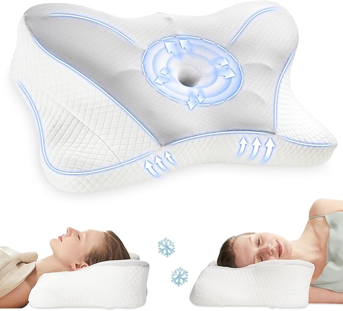 JHK Contour Neck Pillows for Neck Pain Relief, Ergonomic Cervical Neck Pillow, Memory Foam Orthopedic Bed Pillow for Side Back Stomach Sleeper, Cooling Pillow with Breathable Pillowcase - LeafyLoom