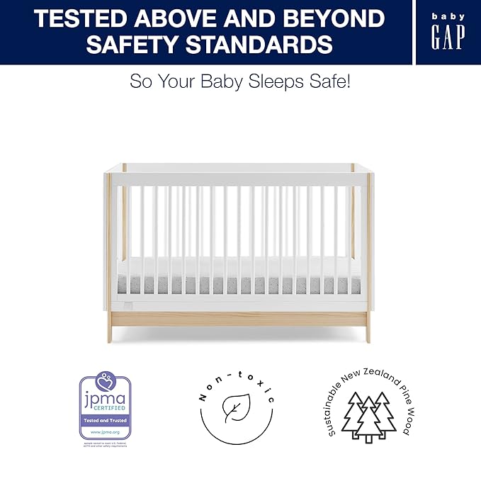 GAP babyGap Tate 4-in-1 Convertible Crib - Greenguard Gold Certified, Bianca White/Natural - LeafyLoom