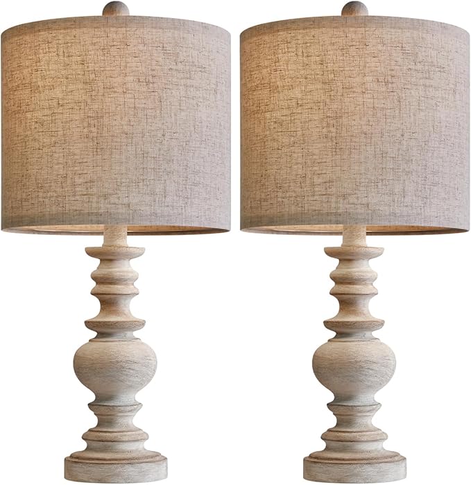 BOBOMOMO Tradition 20" Rustic Table Lamp Set of 2 for Living Room Bedroom Bedside Desk Lamps Bedroom Nightstand Vintage Lamps Linen（suitable for decorating small areas） - LeafyLoom