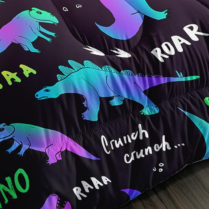 Axolotl Cartoon Dinosaur Bedding Set,Queen Size Kids Bed Set,Gradient Dinosaur Comforter Set,1 Quilt with 2 Pillowcases for Boys Girls Kids Teens Children Adults Room Decor All Season,Black - LeafyLoom