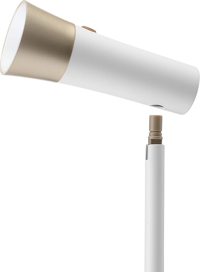 Dimmable LED Desk Light Study Lamp w/Adjustable, Rechargeable & Detachable Head - Home/Dorm/Office Table Lighting for Work, Reading & Studying - White/Gold - LeafyLoom