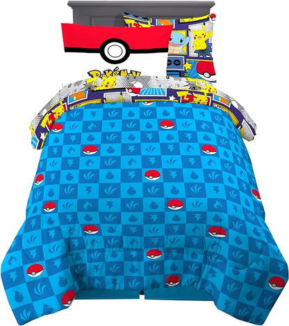 Franco Kids Bedding Super Soft Comforter and Sheet Set with Sham, 5 Piece Twin Size, Pokemon - LeafyLoom