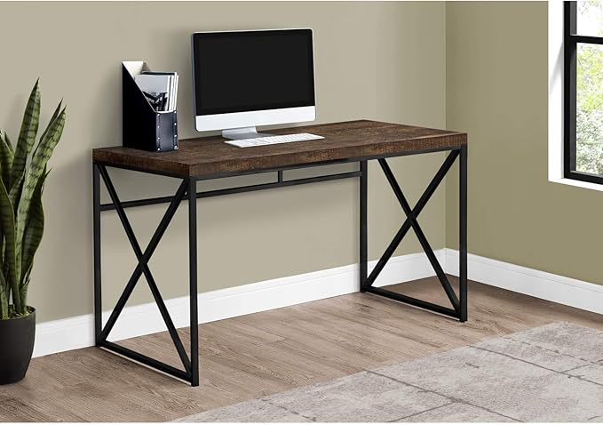 Monarch Specialties I 7450 Computer Desk, Home Office, Laptop, Work, Metal, Laminate, Brown, Black, Contemporary, Modern - LeafyLoom