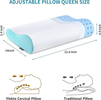 Memory Foam Pillows Neck Pillow Bed Pillow for Sleeping Ergonomic Cervical Contour Pillow for Side Back Stomach Sleeper for Neck and Shoulder Pain - LeafyLoom