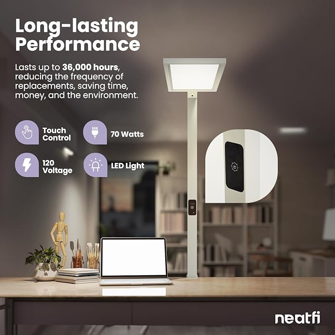 Neatfi 7000 High-Lumens Premium LED Desk Lamp - Touch Controlled, Clamp-on, UltraBright, 4000K Color Temperature, 70W Dimmable Light, Adjustable Head for Home Office and Study (25 Inches, Gray) - LeafyLoom