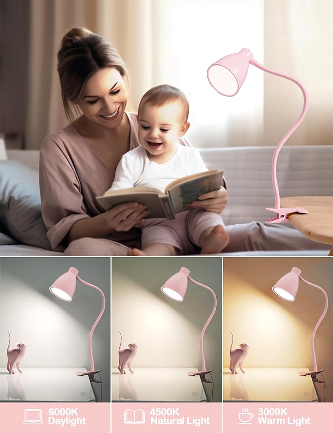 BOHON Cute Desk Lamp with Clamp 10W 38 LED Clip on Light, 3 Color 10 Brightness Auto Off Timer Flexible Gooseneck Pink Lamp Kawaii Accessories Desk Lights for Office Home Bed Bedside Reading, Pink - LeafyLoom