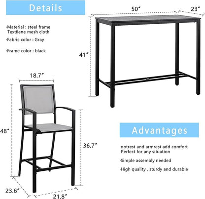 Shintenchi Patio Dining Sets, All Weather Textile Fabric Outdoor High Stool Bistro Set with 4 Bar Chairs and High Glass Table for Home, Backyard, Garden, Lawn, Porch, 5 Pieces - LeafyLoom