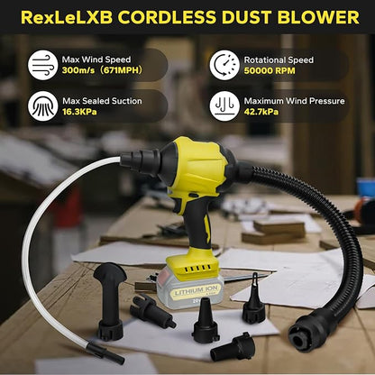 Cordless Dust Blower for Dewalt 20V Max Battery, 2-in-1 Blower & Vacuum, Handheld Blower HighSpeed Motor Air Compressed Duster w/ 671 MPH & 7 Nozzles for Sawmill Room, Home Cleaning（No Battery ） - LeafyLoom