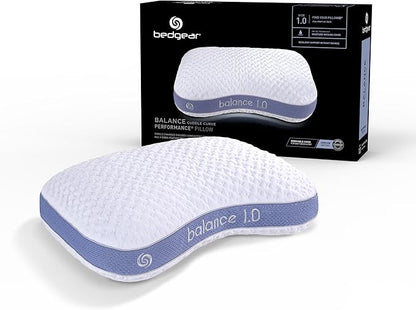 Bedgear Balance Cuddle Curve Performance Pillow - Size 1.0 - Moisture-Wicking Pillow for Side Sleepers - Medium Firmness Bed Pillow- Hypoallergenic, Washable Removable Cover - 20" W x 26" L x 5.25" H - LeafyLoom