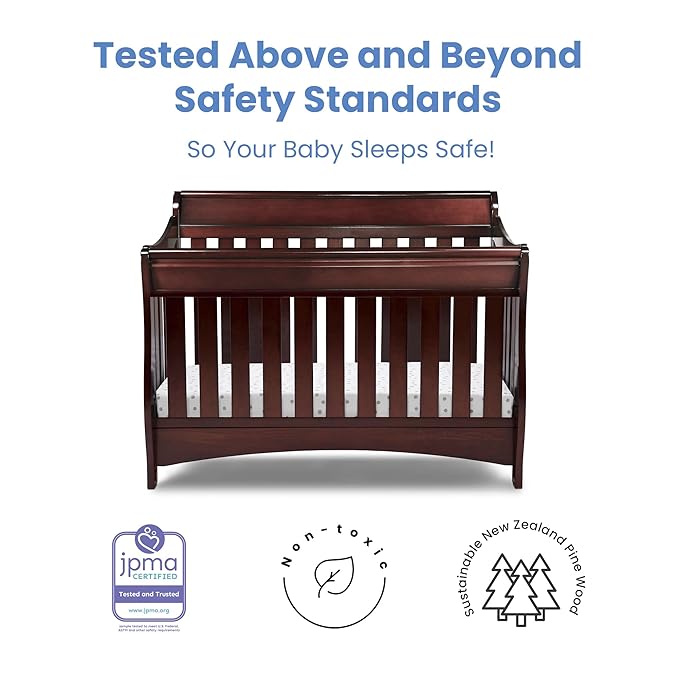 Delta Children Bentley S Series 4-in-1 Crib, Black Cherry Espresso + Serta Perfect Slumber Dual Sided Recycled Fiber Core Crib and Toddler Mattress (Bundle) - LeafyLoom