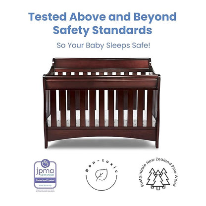 Delta Children Bentley S Series 4-in-1 Crib, Black Cherry Espresso + Serta Perfect Slumber Dual Sided Recycled Fiber Core Crib and Toddler Mattress (Bundle) - LeafyLoom