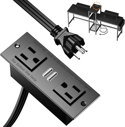 Furologee Charging Station for Black 2 Penson Desk with LED Lights and Monitor Stand - LeafyLoom