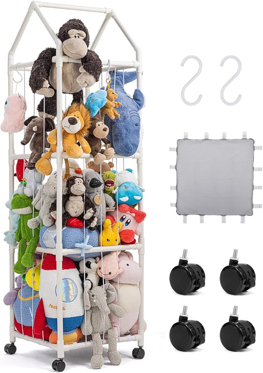 Stuffed Animal Zoo Storage, Extra Large Stuffed Animal Holder with Dust Cloth and Universal Wheels, Toy Storage Organizer, Plush Storage Organizer Shelf for Birthday Gift, Nursery Play Room Bedroom - LeafyLoom