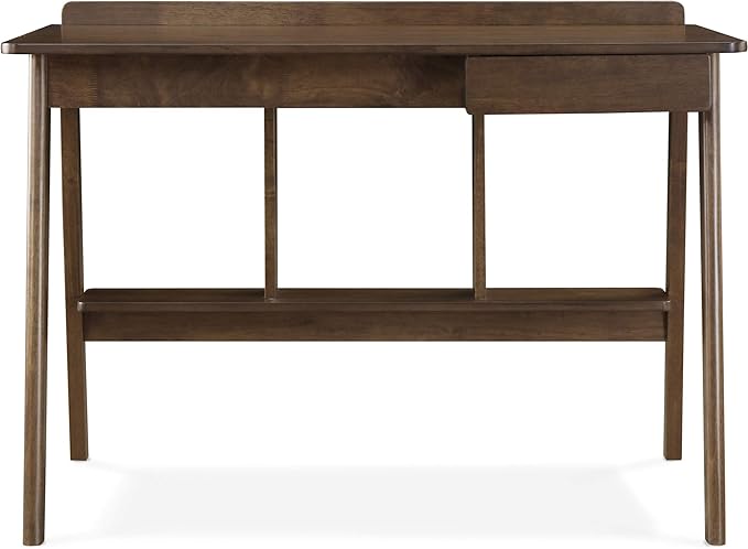 Finch Darren Home Office Drawer Mid Century Accent Desk, 43 Inch Wide Simple Modern Study Table, Walnut Brown - LeafyLoom