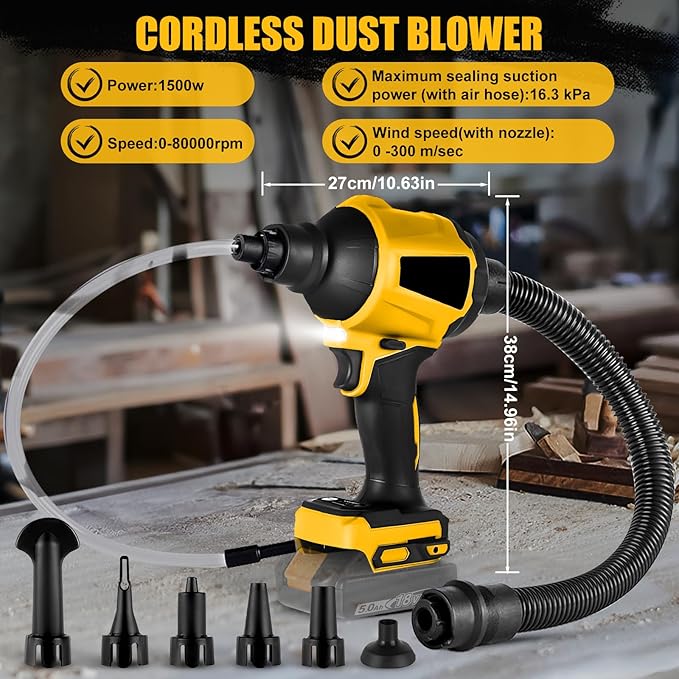 Cordless Dust Blower Compatible with Dewalt 20V Battery, Brushless Handheld Blower Cordless Sawdust Blower 447 MPH/39 CFM for Garages, Sawmill Room, Workshop Cleaning(Tool Only, No Battery) - LeafyLoom