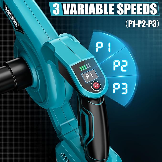 Leaf Blower Cordless for Makita 18V Battery, LIVOWALNY 120CFM 230MPH 2-in-1 Electric Leaf Blowers & Vacuum with 3 Speed Mode for Cleaning Patio, Yard, Sidewalk, Snow, Lawn Care - LeafyLoom