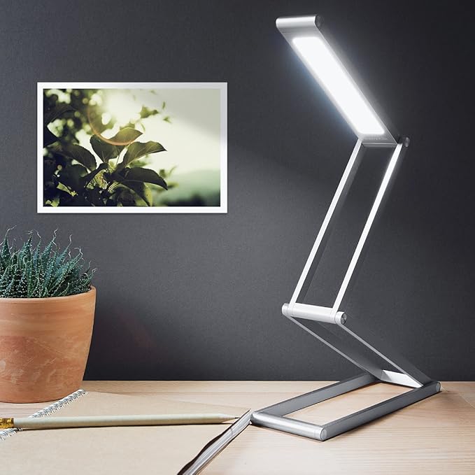 kwmobile Foldable LED Desk Lamp - Folding Portable USB Table Light with 3 Brightness Settings - for Home, Reading, Studying, Work, Travel - Silver - LeafyLoom