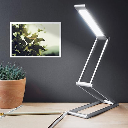 kwmobile Foldable LED Desk Lamp - Folding Portable USB Table Light with 3 Brightness Settings - for Home, Reading, Studying, Work, Travel - Silver - LeafyLoom