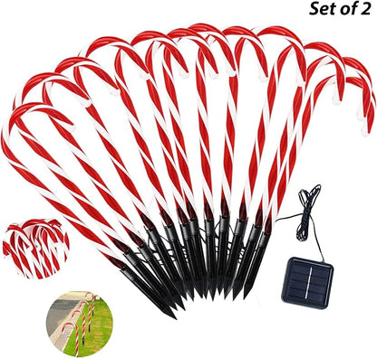 24-Pack Upgraded Solar Christmas Candy Cane Lights, Solar Pathway Lights Waterproof, Christmas Decorations Outdoor with 8 Modes for Party Patio Garden Lawn Yard Decor IDEAALS