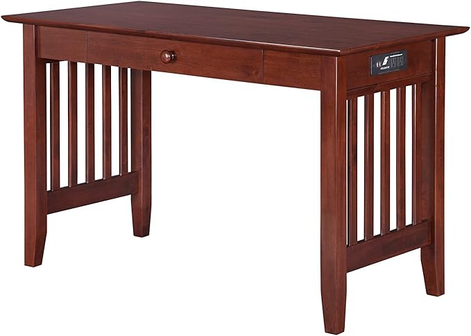 AFI AH12224 Mission Desk with Drawer and Charging Station, Walnut - LeafyLoom