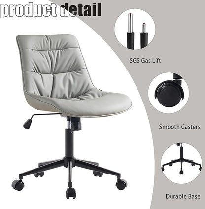 Kidol & Shellder Armless Office Chair Desk Chair Comfy Makeup Vanity Chair with Back Ergonomic Swivel Chair Home Office Desk Chairs with Wheels Rolling Computer Chair Bedroom Accent Chair(Gray) - LeafyLoom