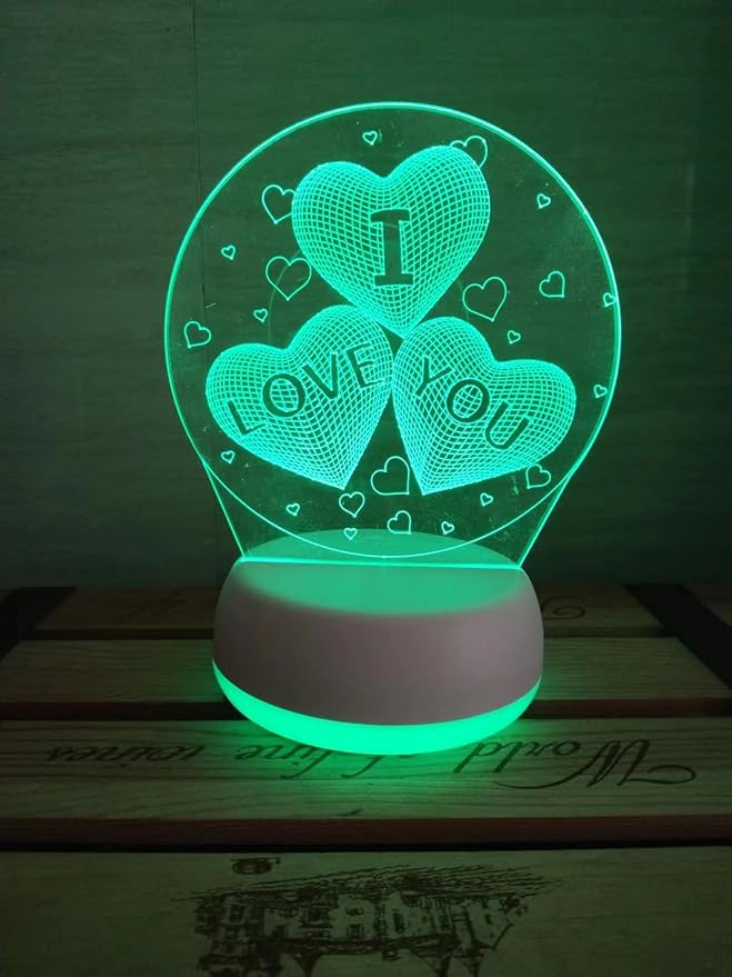 I Love You 3D Night Light, USB Charging LED Table Lamp Wife's Gifts 7 Color Changing Optical Illusion Valentine's Day Present for Girlfriends Boyfriends Wife Husband - LeafyLoom