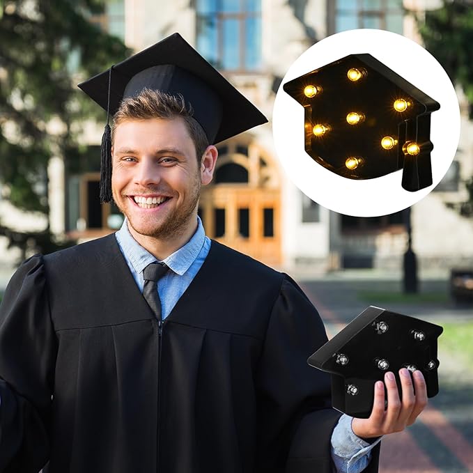 VIHOSE Graduation Bachelor Cap Lights Sign Table Decoration Light up Decoration Battery Powered Graduation Hat for Home Bar Party Bedroom Tabletop Decoration Graduation Gift VIHOSE