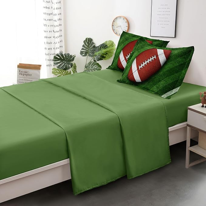 Football Comforter Set Full Size for Teen Boys, Kids Football Field Bedding Green Themed Bedroom Set with Sheets, Full Bed in a Bag Set - LeafyLoom