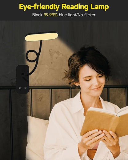 CUHIOY Desk Lamp Clip on Reading Light, USB-C Battery-Operated Rechargeable Table Lamps with Clamp for Dorm Home Office, 38LEDs Bed Headboard Light, 5 Colors 5 Brightness, Flexible Gooseneck（Black） - LeafyLoom