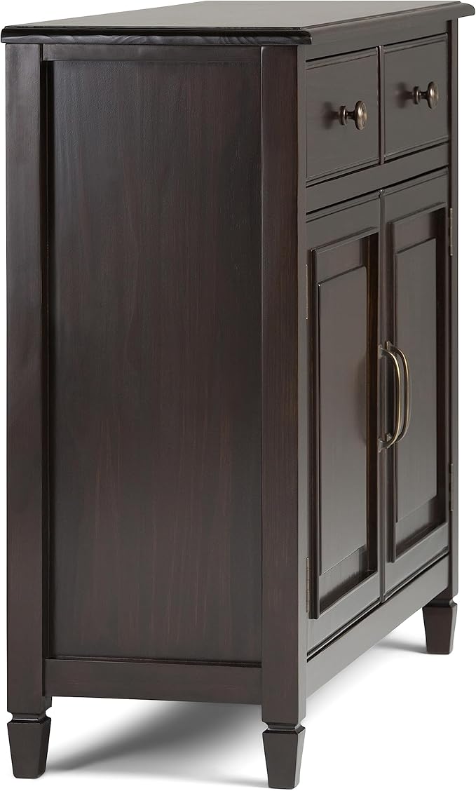 SIMPLIHOME Connaught SOLID WOOD 40 Inch Wide Traditional Entryway Storage Cabinet in Dark Chestnut Brown, For the Living Room, Entryway and Family Room - LeafyLoom