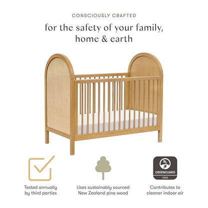 babyletto Bondi Cane 3-in-1 Convertible Crib with Toddler Bed Conversion Kit in Honey with Natural Cane, Greenguard Gold Certified - LeafyLoom