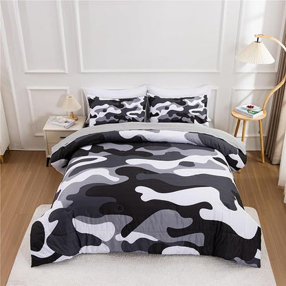 Meeting Story Camouflage Bedding Set, Colorful Pattern Style Comforter Set, 5 PCS One Comforter Two Pillowcases Two Sheets in One Bag, All Season Bedspread for Teens Adults (Grey,Twin5pcs - LeafyLoom