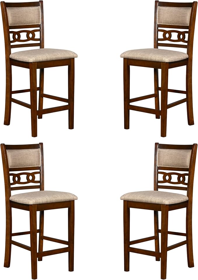 New Classic Furniture Gia Counter Dining Chair (Set of Four), Light Brown Fabric Upholstered Seat & Back Rest, Cherry Brown - LeafyLoom