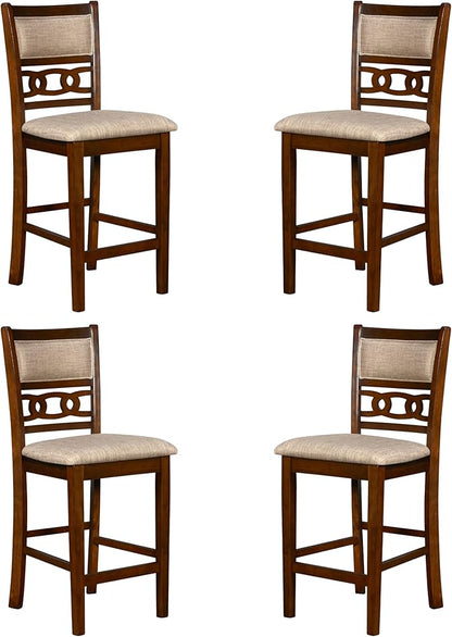 New Classic Furniture Gia Counter Dining Chair (Set of Four), Light Brown Fabric Upholstered Seat & Back Rest, Cherry Brown - LeafyLoom