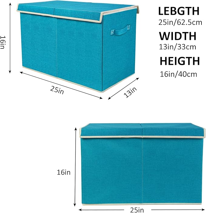 popoly Large Toy Box Chest Storage with Flip-Top Lid, Collapsible Toy Bin Storage Organizer for Boys, Kids, Girls, Toys, Playroom Organizers, 25"x13" x16"(Linen Teal) - LeafyLoom