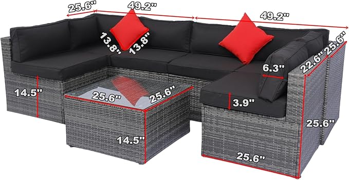 5-Pieces Patio Furniture Set with Coffee Table and 2 Pillows, PE Rattan Outdoor Conversation Sectional Sofa Seating Goup for Balcony Front Porch Backyard Law, Grey Wicker+Black Cushion - LeafyLoom