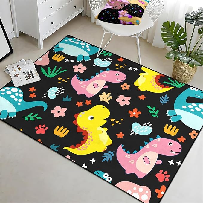 Dinosaur Rugs for Boys Bedroom - Dinosaur Pattern Area Rug Kids Bedroom Rug Kids Play Rugs for Boys Dinosaur Bedroom Decor for Boys Colorful Dinosaur Print Area Rug Kids Rugs for Bedroom,4'5''×6' - LeafyLoom