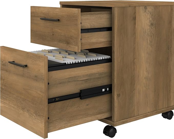 Bush Furniture Key West 2 Drawer Rolling File Cabinet in Reclaimed Pine Mobile Organization for Home Office Small Under Desk Storage on Wheels - LeafyLoom