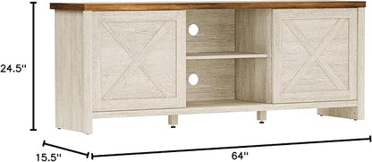 Hillsdale Columbus Wood Entertainment Console, 64 Inch, White Oak with Walnut Top - LeafyLoom